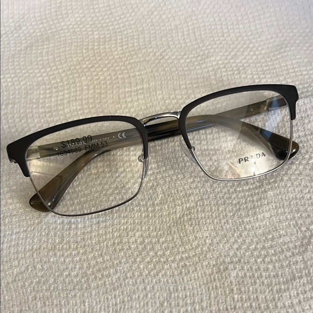 Men’s Prada Black and Silver Frame Prescription Glasses
